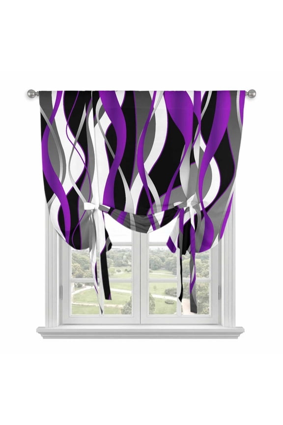 Modern Tie Up Curtain for Window, Country Water Surface Stone Leaf Adjustable Tie Up Balloon Curtain Valances Rod Pocket Window Treatment for Kitchen Bathroom Bedroom 42"x45"