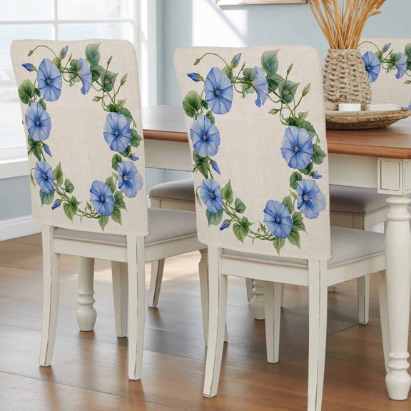Classical Gradient Blue Wreath Chair Covers Set of 4 Spring Watercolor Botanical Chair Back Covers Stretch Removable Washable Slipcovers Protector for Dining Room Kitchen Party Decor