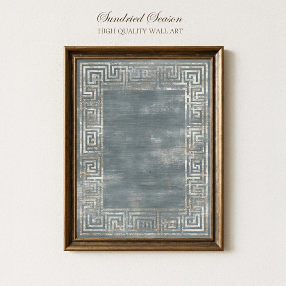 Classical Greek Border Art Weathered Blue Minimalist Meander Design Rustic