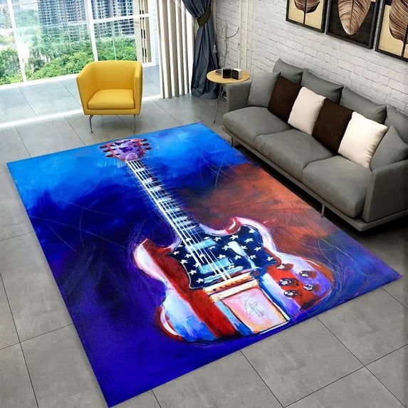 Classical Guitar Electric Guitar Bass Area Rug Carpet Rug for Living Room Bedroom Sofa Doormat r Kid Game Non-slip Floor Mat
