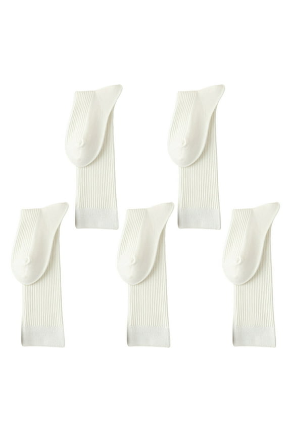 Knee Length Socks 5 Pairs Cotton Preppy Ribbed Stockings for Ladies