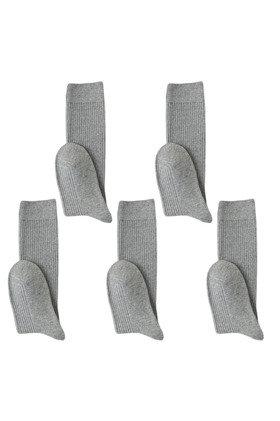 Knee Length Socks 5 Pairs Cotton Preppy Ribbed Stockings for Ladies