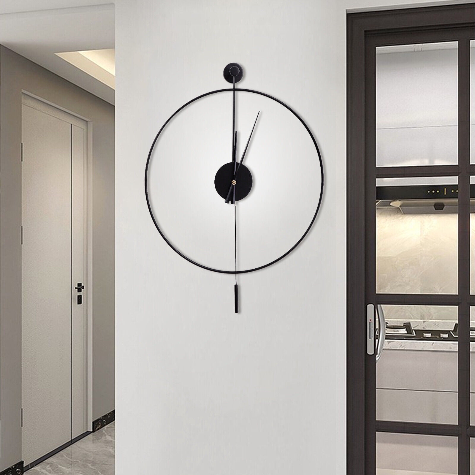 Classical Large Decorative Wall Clock with Pendulum, Modern Non-Ticking Silent Metal Wall Clocks for Living Room, Bedroom, Study, Office, 20" (Black)