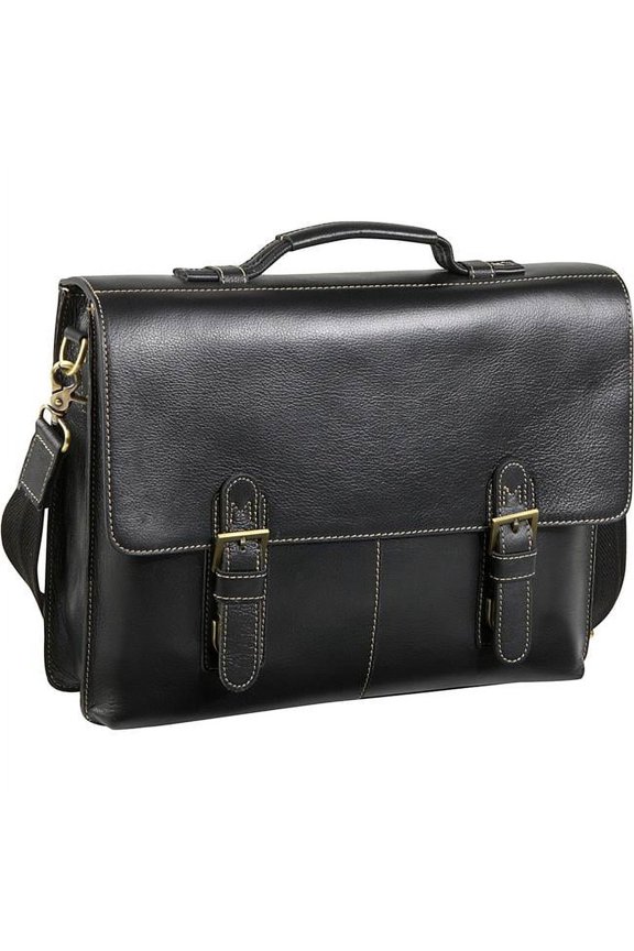 Classical Leather Organizer Briefcase, Black