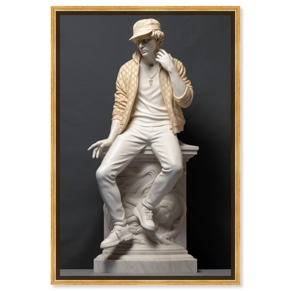 Classical Marble Street Statue II Canvas Modern Urban Man Art By Notoriart, Gold Frame, 10" x 15"