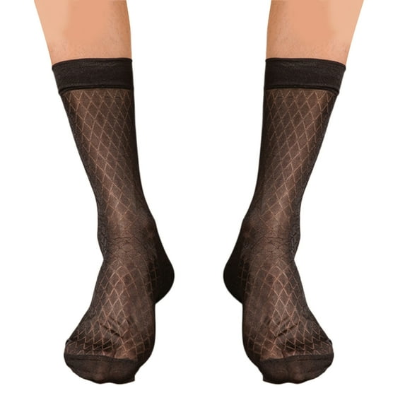 Classical Men Business Suit Dress Socks Sheer Nylon Pattern Breathable Thin Middle Tube Stocking for Formal Wear