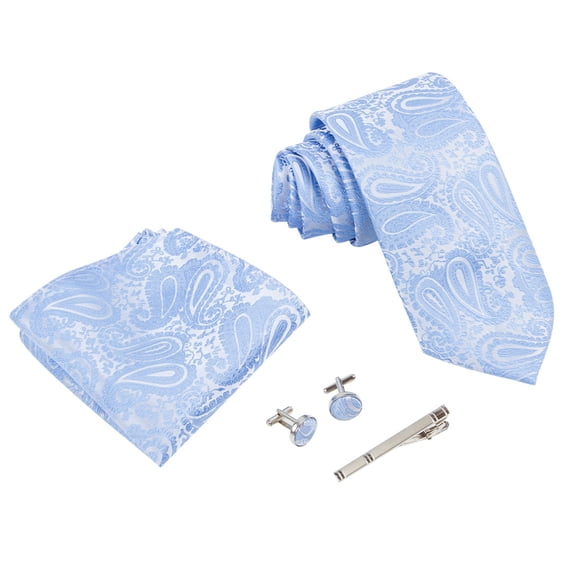 Classical Men Tie Set with Pocket Square Cufflinks Tie Clip for Wedding Suit