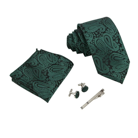 Classical Men Tie Set with Pocket Square Cufflinks Tie Clip for Wedding Suit