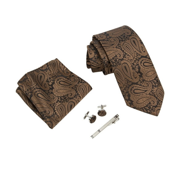 Classical Men Tie Set with Pocket Square Cufflinks Tie Clip for Wedding Suit