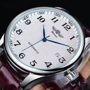 Classical Mens Automatic Self wind Mechanical Watch AUTO Date Function Male Formal Leather Strap Wristwatch