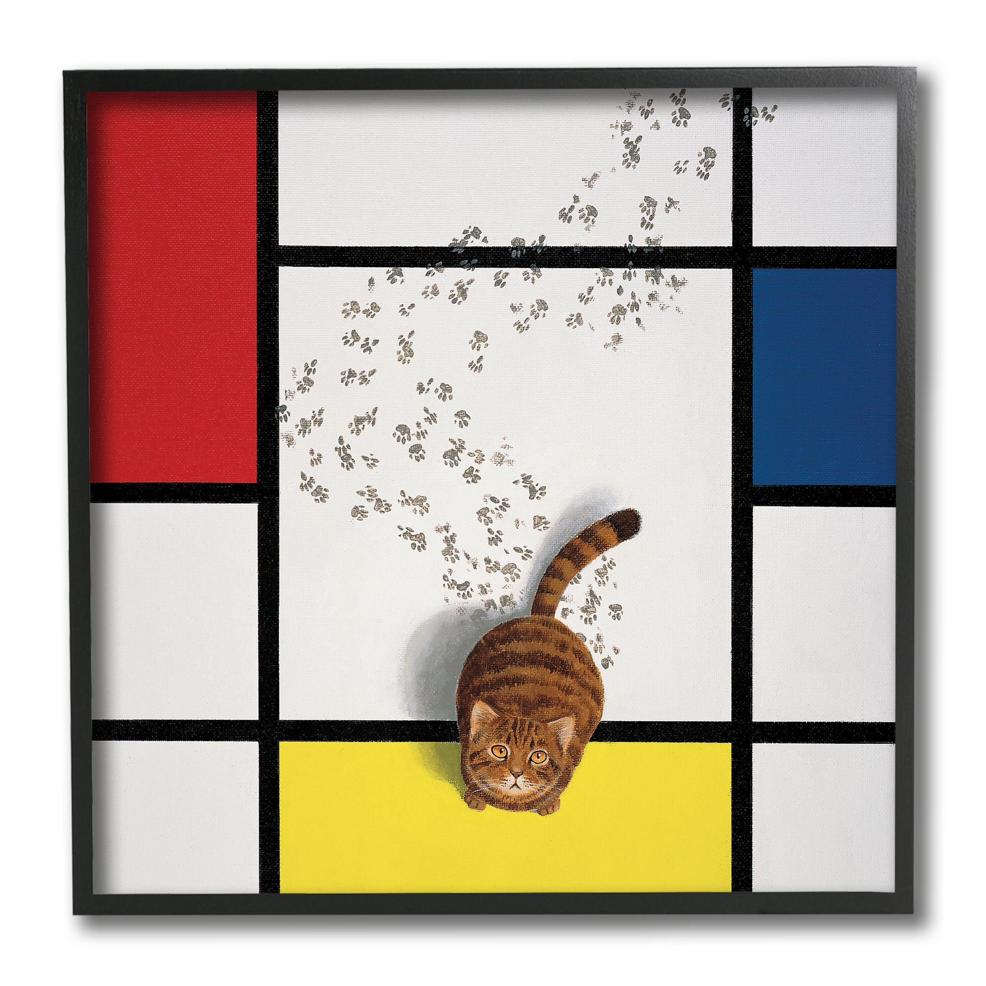 Classical Mondrian Abstract Cat Parody 12 in x 12 in Framed Painting Art Print, by Stupell Home Décor