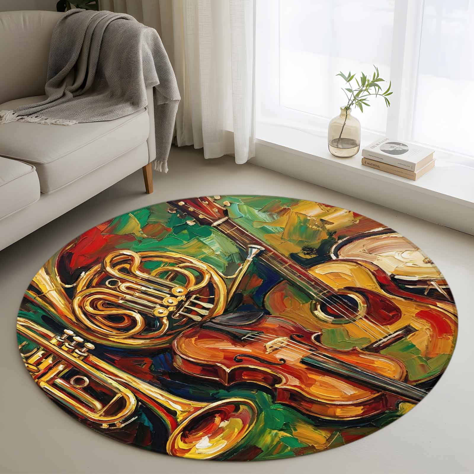 Classical Musical Instruments 3.3' Round Rug for Bedroom Reading Corner ...