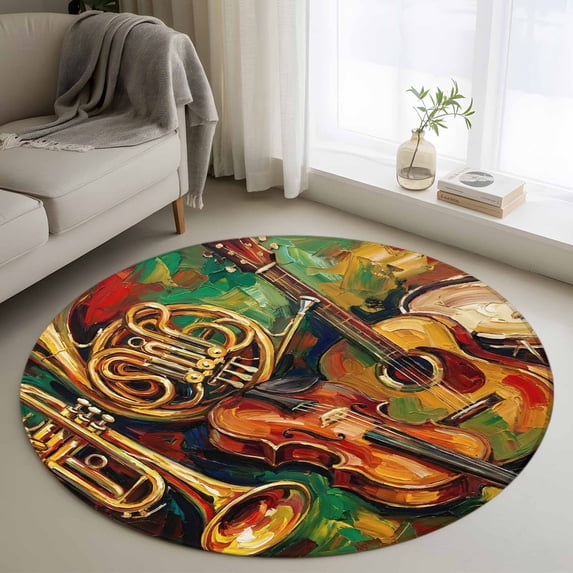 Circle Music Rug Classical Musical Instruments 3.3' Round Rug for Bedroom Reading Corner ...