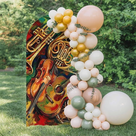 Classical Musical Instruments Arch Backdrop Cover 4 FT, Guitar Red Green Yellow Oil Paintings Wedding Arch Cover Stretchy Backdrop Stands Covers for Birthday Party Ceremony Banquet Decor
