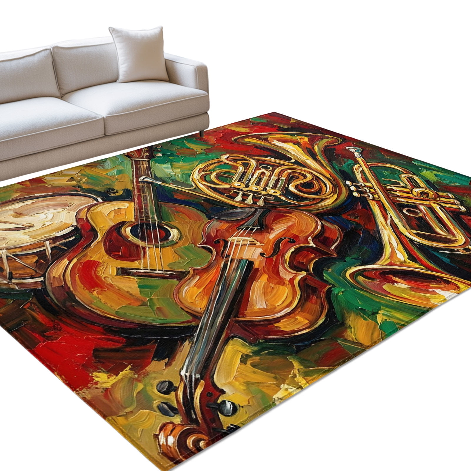 Classical Musical Instruments Area Rugs 3x5ft Guitar Red Green Yellow ...