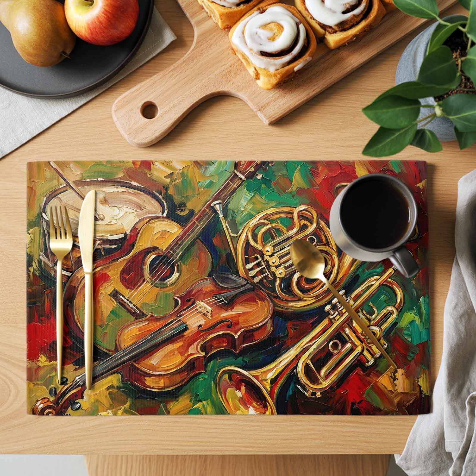 Classical Musical Instruments Placemats Set of 4, Guitar Red Green ...