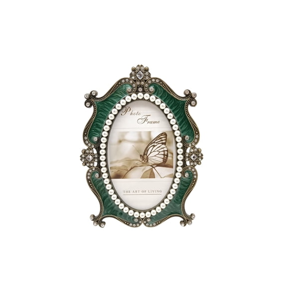 Classical Oval Picture Frame With Pearls And Crystal Decoration Ornate Antique Metal Photo Frame For Tabletop Display