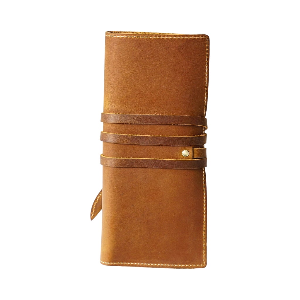 Leather Pen Roll Organizers Multiple Compartment Pencil Case For Student Artist