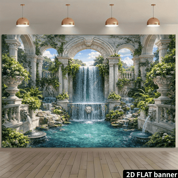 Classical Palace Scenery Backdrop Green Vine Plants Background Vintage Palace Statues Fountain Waterfall Birthday Party Decorations Banner Supplies Photo Booth Props