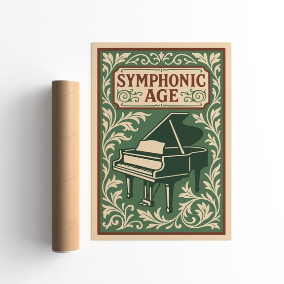 Classical Piano Wall Art Green Rococo Vintage Music, Stretched Canvas 12x16in