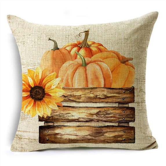 Classical Retro Fall Pumpkin Sunflowers Linen Throw Pillowcase Cushion Covers For Sofa Office Bedroom Decor Multiple Size