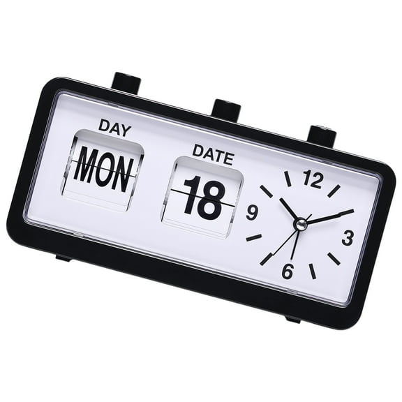 Classical Retro Mechanical Alarm Clock with Manual Flipped Calendar Date Day Time Display for Living Room or Office