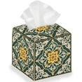 thumbnail image 1 of Classical Retro Patterned Tissue Storage Box Square Foldable Tissue Box Holder Waterproof Leather Paper Towel Case Cover Container Organizer for Bedroom Office Car 13 * 13 * 13cm, 1 of 8