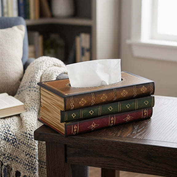 Classical Retro Wooden Antique Book Tissue Box Cover Rectangular Tissue Holder & Dispenser Napkin Holder Home Decor for Bathroom, Living Room, Office, Car, Kitchen