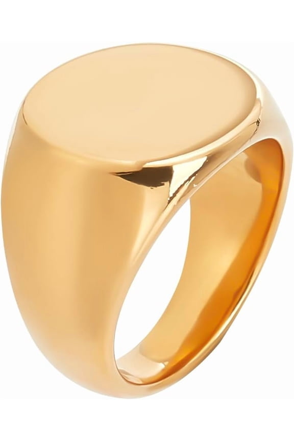 Classical Simple Round Signet Ring Golden 304 Stainless Steel Finger Rings Round Shape Classical Simple Plain Wedding Engagement Statement Pinky Band Signet Ring for Jewelry Gift Gold