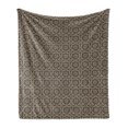 thumbnail image 1 of Classical Soft Flannel Fleece Throw Blanket, Damask Inspired Pattern with a Traditional Feel Leafy Flowers Concept, Cozy Plush for Indoor and Outdoor Use, 60" x 80", Dark Sepia and Tan, by Ambesonne, 1 of 5