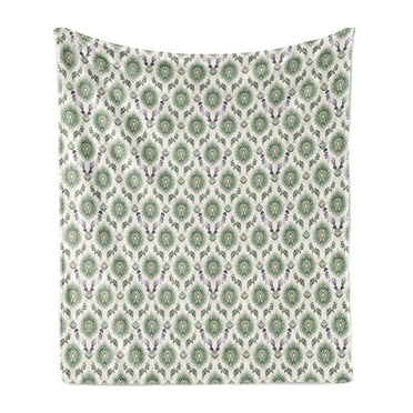 Classical Soft Flannel Fleece Throw Blanket, Victorian Damask Style Nostalgia Pattern, Cozy Plush for Indoor and Outdoor Use, 50" x 60", Multicolor, by Ambesonne