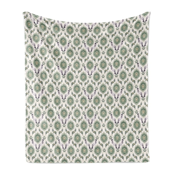 Classical Soft Flannel Fleece Throw Blanket, Victorian Damask Style Nostalgia Pattern, Cozy Plush for Indoor and Outdoor Use, 50" x 60", Multicolor, by Ambesonne