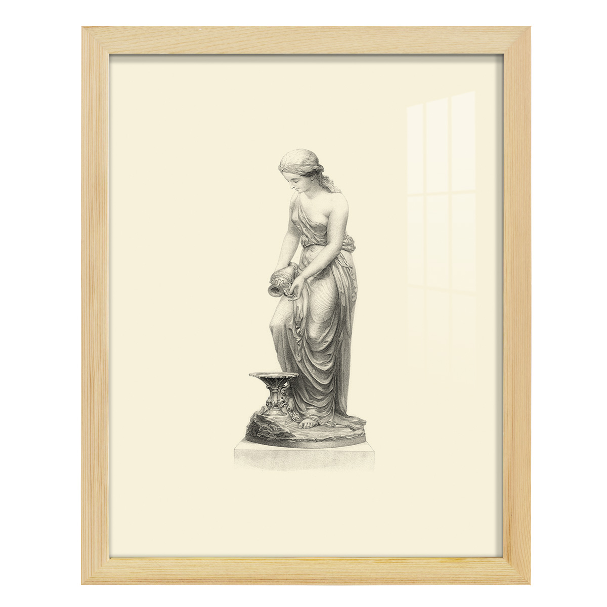 Classical Statuary II -Framed Print w/glass-Natural Wood