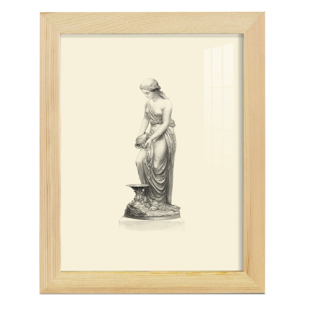 Classical Statuary II -Framed Print w/glass-Natural Wood