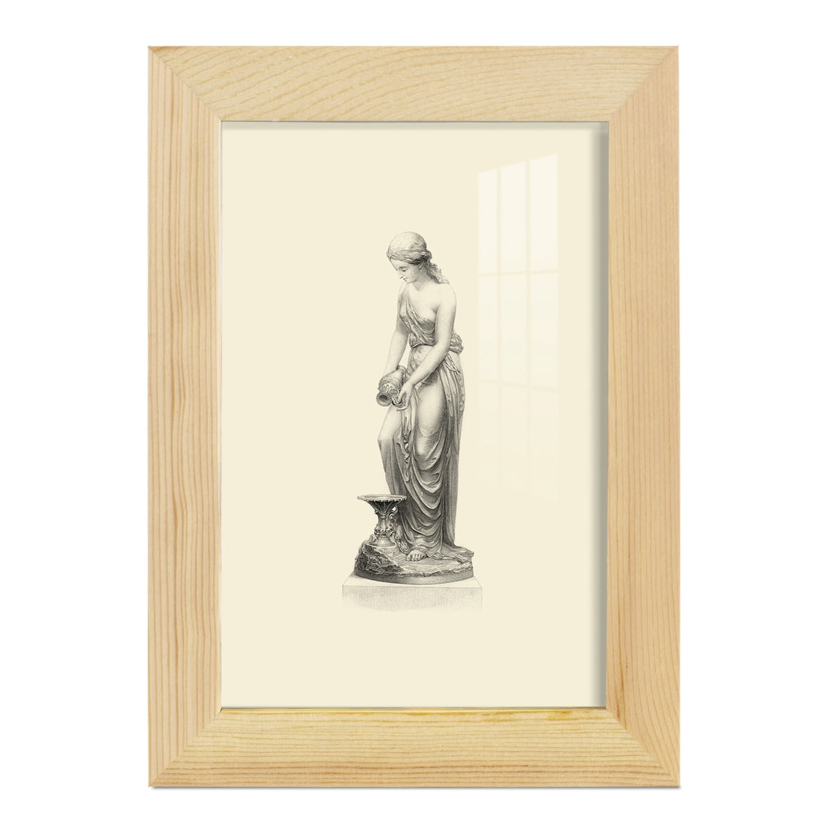 Classical Statuary II -Framed Print w/glass-Natural Wood