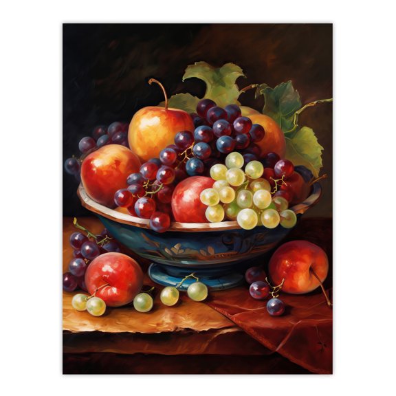 Classical Still Life Fruit Bowl Oil Painting Kitchen Extra Large XL Wall Art Poster Print