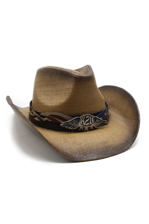 Classical Straw Hat Cloth Wide Brimmed Western Cowboy Hat for Trilby Hat for Dinner Outdoor Casual Wear