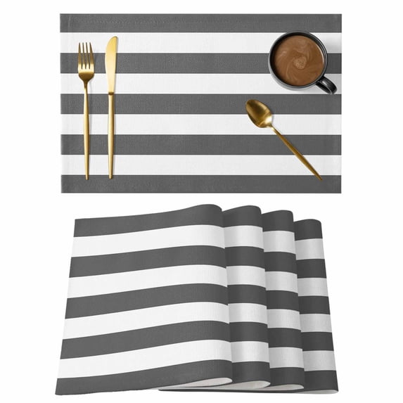 Classical Stripe Placemats Set of 4 Dark Grey Place Mats Table Mats Kitchen Dining Home Outdoor Party Table Decoration