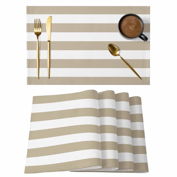Classical Stripe Placemats Set of 4 Khaki Place Mats Table Mats Kitchen Dining Home Outdoor Party Table Decoration