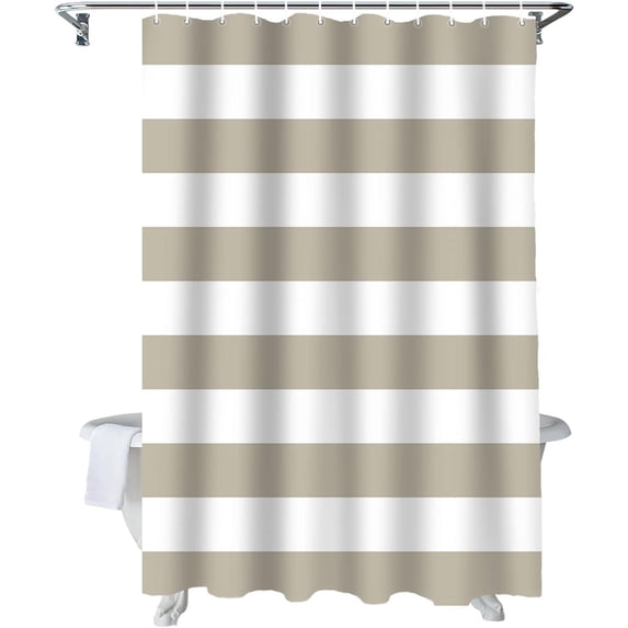 Classical Stripe Shower Curtain Beige Shower Curtains for Bathroom Curtain Sets with Hooks Waterproof Fabric Bath Curtain Extra Long 72" X 84"