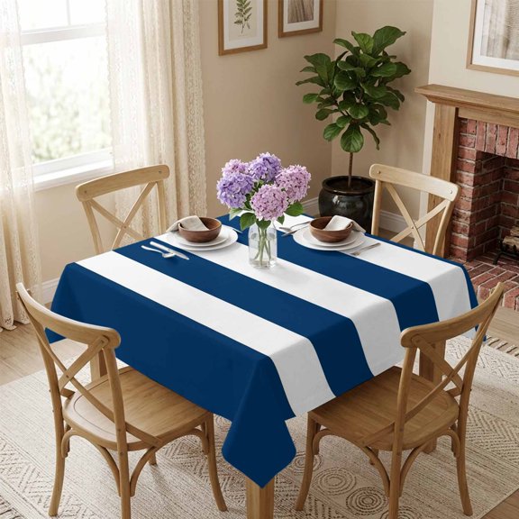 Classical Stripe Square Tablecloth 54x54 Inch Navy Blue Waterproof Polyester Tablecloth for Dining Table, Washable Table Cover for Kitchen Dining Room Wedding Decoration,Stain Resistant