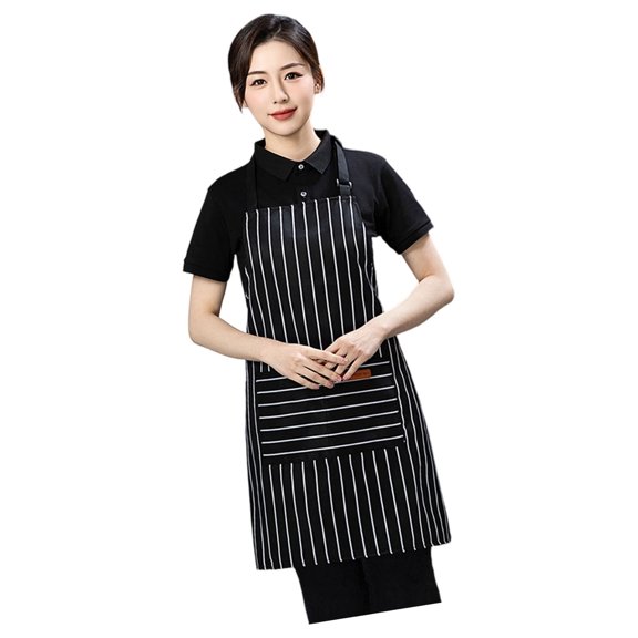 Classical Striped Kitchen Apron With Adjustable Neckstrap Breathable Polycotton Apron For Cooking Baking And Grilling