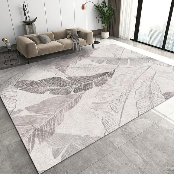 Classical Style Area Rug, Gray Banana Leaves Pattern Outdoor Carpet, Modern Non-slip Soft Comfortable Washable Rug for Indoor Hallways Restaurant Home Decor Mats 2ft x 3ft
