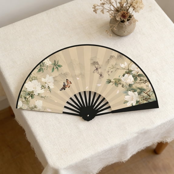 Classical Style Decorative Folding Fan with Fabric Surface and Durable Frame, Traditional Hand Fan for Stage Performances and Cultural Events, Portable Ornamental Fan with Tassel Design