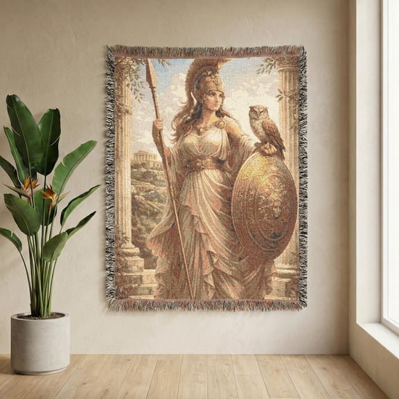 Classical Warrior Woven Cotton Throw Blanket with Fringe