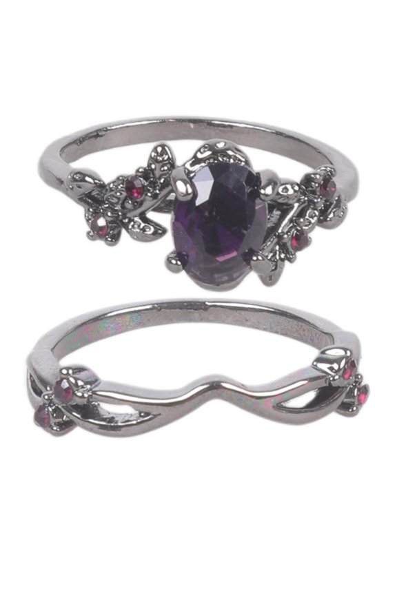 Classical Wedding Jewelry Retro Purple Gemstones Black Rose Branch Ring Jewelry