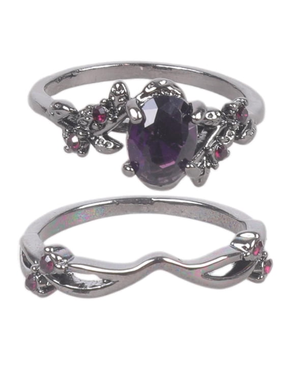 Classical Wedding Jewelry Retro Purple Gemstones Black Rose Branch Ring Jewelry