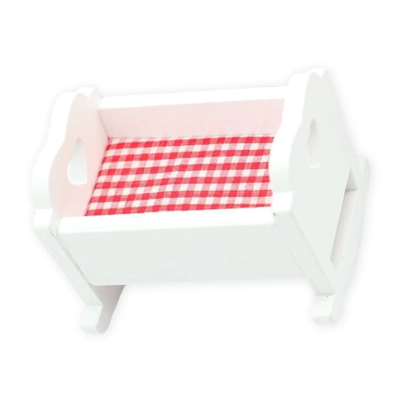 Classical White Wooden Cradle Bed with Bedding For Reborns Dolls And Miniature Nursery Room Scene Layout Accessories