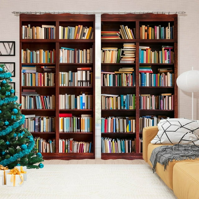 Classical Wooden Bookshelf Curtains for Living Room Library Luxury