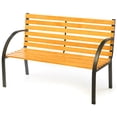 thumbnail image 1 of Classical Wooden Slats Outdoor Park Bench with Steel Frame, Seating Bench for Yard, Patio, Garden, Balcony, and Deck, 1 of 7